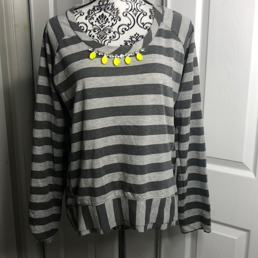 Lauter‎ Gray Stripes Gems Embellished Top L